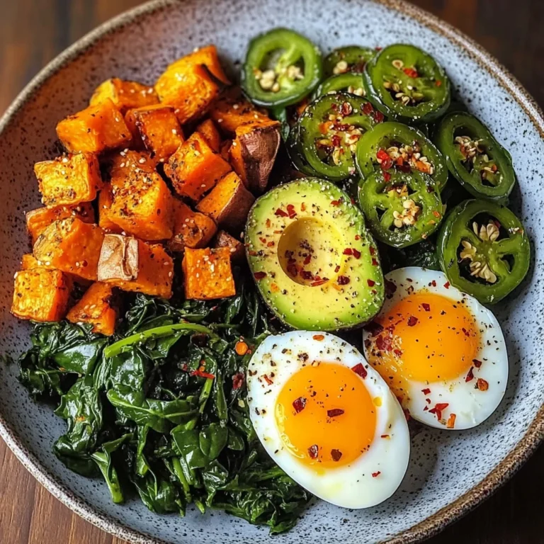 Avocado Power Plate with Jammy Eggs, Spinach & Sweet Potatoes