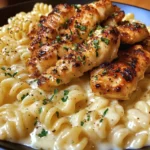 Cheesy Rotini Alfredo with Garlic Chicken Strips