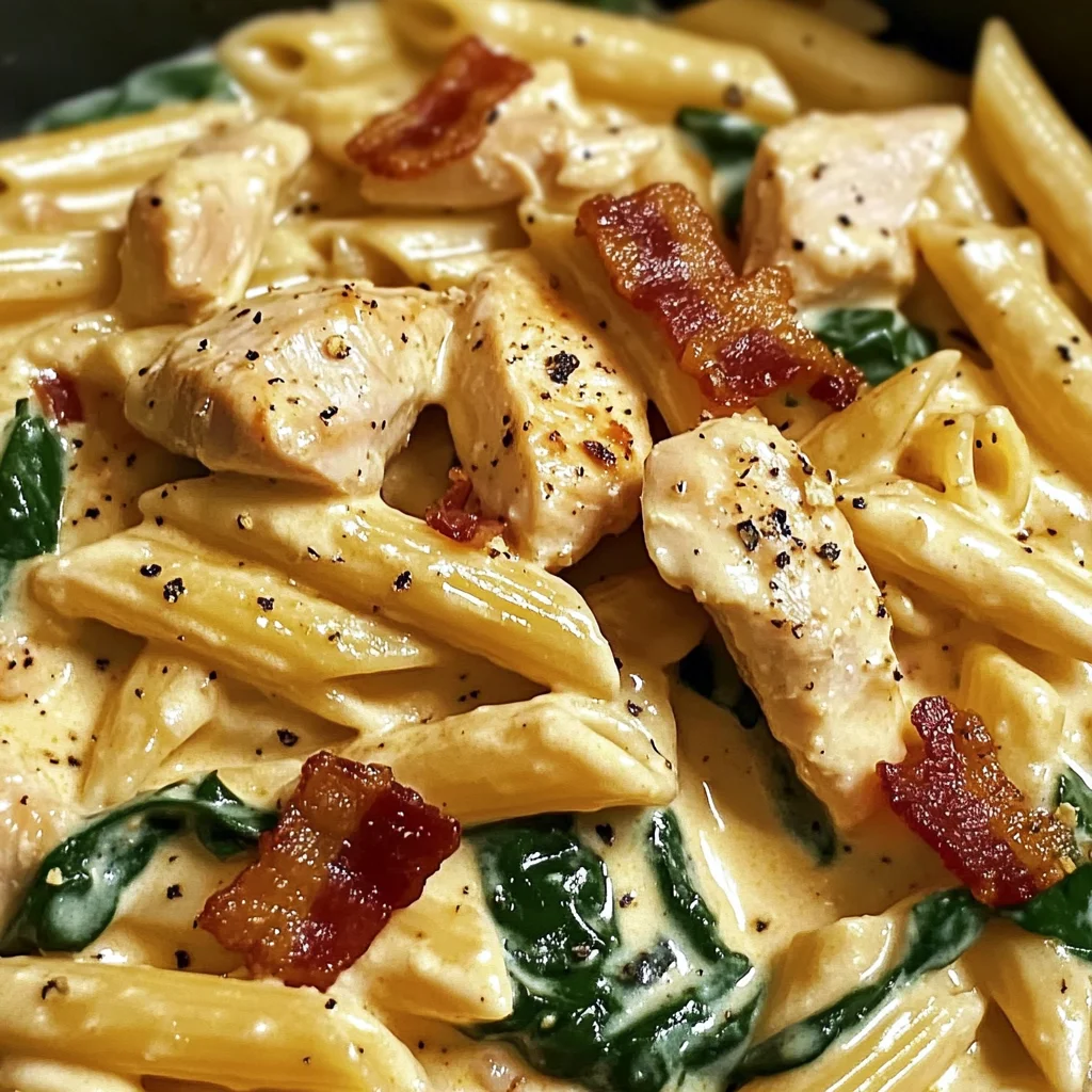Creamy Chicken Pasta with Bacon and Spinach