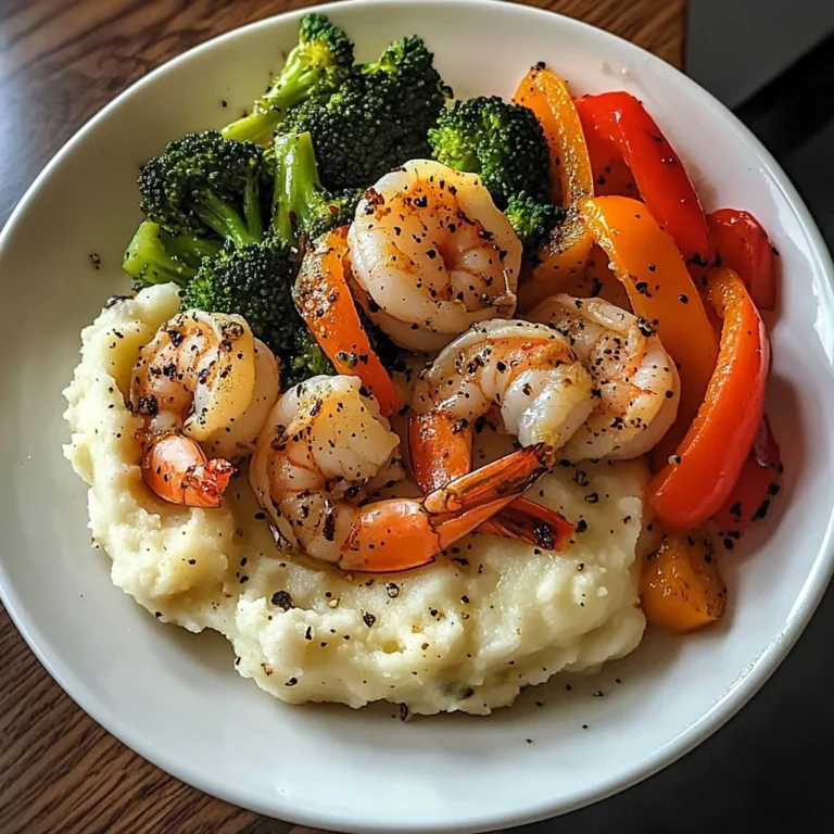 Garlic Butter Shrimp with Sautéed Veggies & Creamy Mashed Potatoes