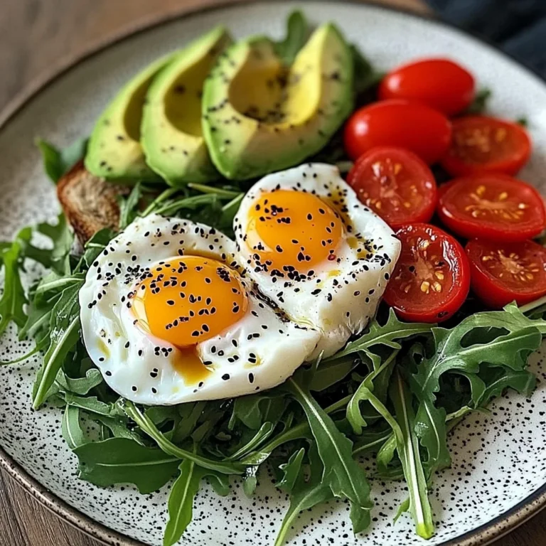 Poached Egg & Arugula Salad with Avocado, Tomato & Cream Cheese Toast