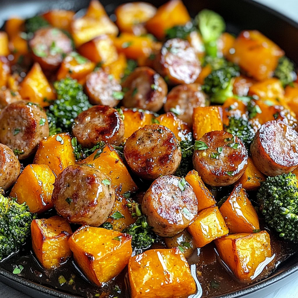 Sheet Pan Sausage and Sweet Potatoes with Honey Garlic Sauce