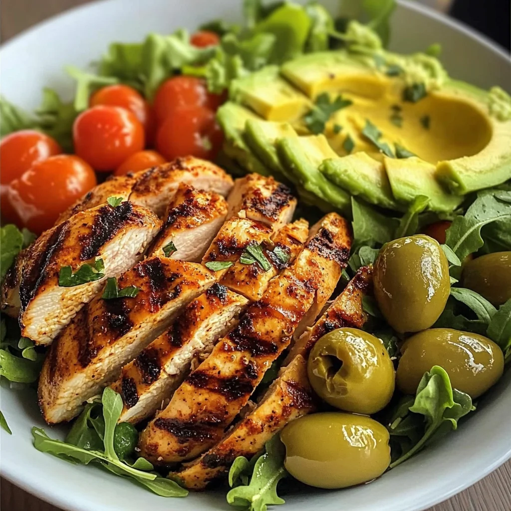 Spiced Grilled Chicken Salad with Avocado & Olives