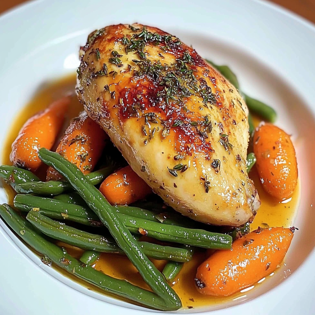 Herb Roasted Chicken with Garlic Green Beans & Glazed Carrots