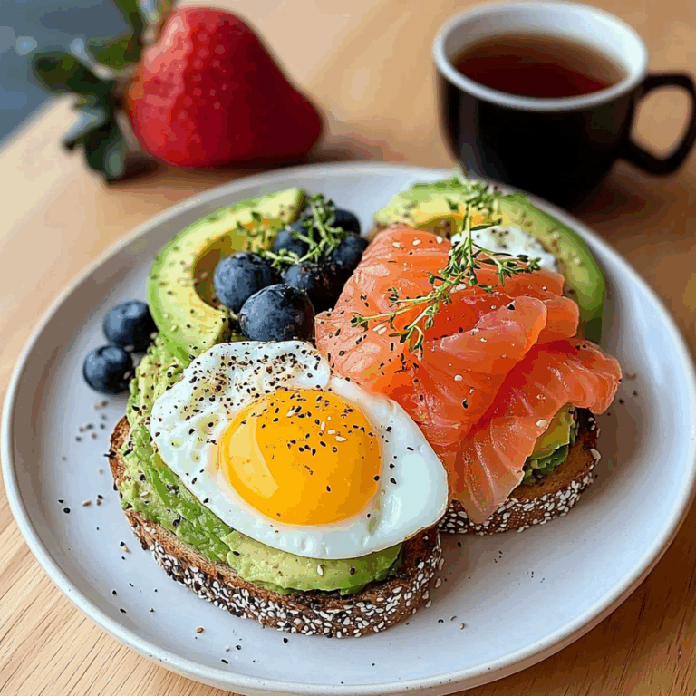 Smoked Salmon & Egg Avocado Toast Plate with Fresh Fruit & Tea