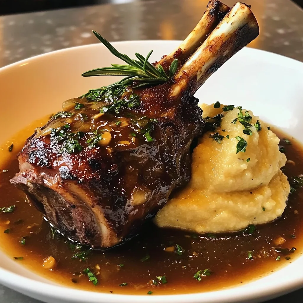 Braised Lamb Shank with Velvety Roasted Garlic Puree
