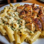 Cheesy Chicken Alfredo Rigatoni in Garlic Butter Sauce