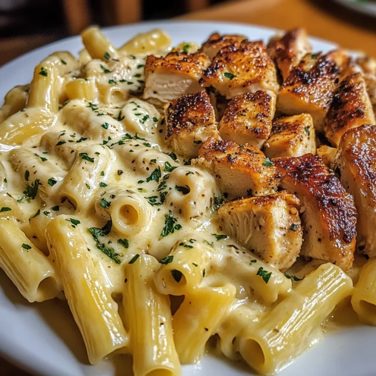 Cheesy Chicken Alfredo Rigatoni in Garlic Butter Sauce