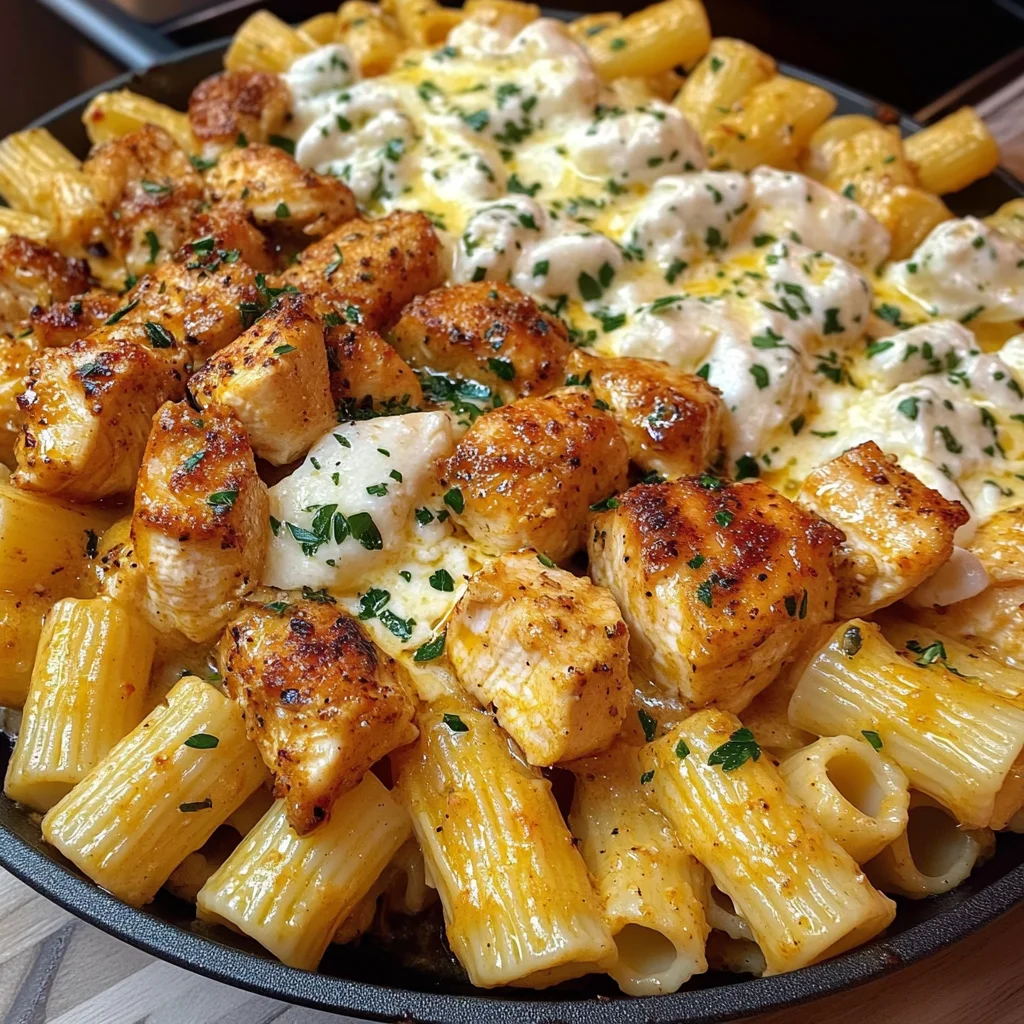 Creamy Cajun Garlic Butter Chicken Rigatoni with Mozzarella & Parmesan