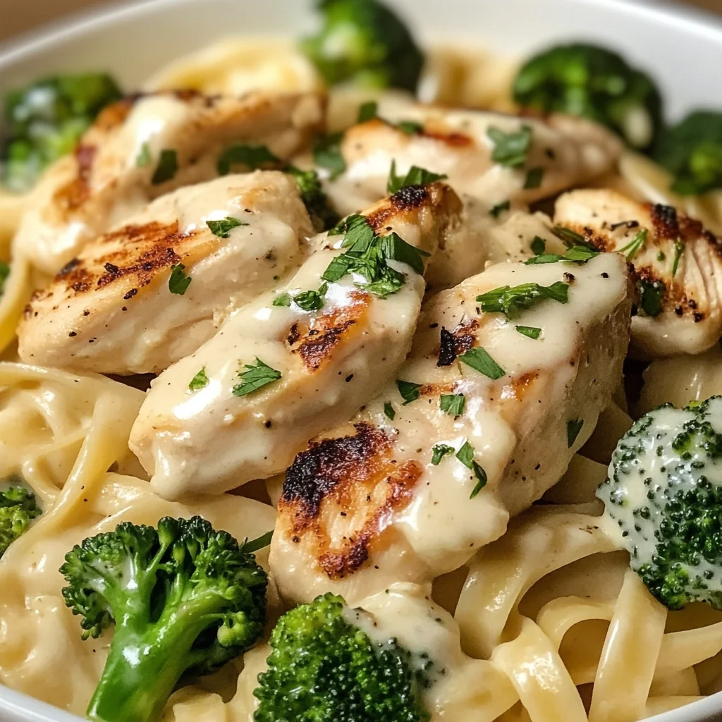 Creamy Chicken Alfredo Fettuccine with Broccoli