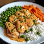 Creamy Paprika Chicken with Rice & Buttered Veggies