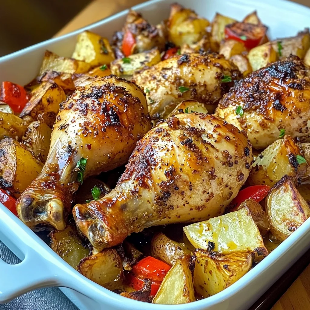 Golden-Baked Chicken Drumsticks with Crispy Potatoes