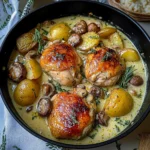 Herb Roasted Chicken in Creamy White Wine Sauce