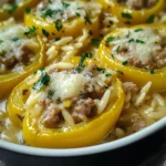 Savory Orzo Stuffed Banana Peppers Soup