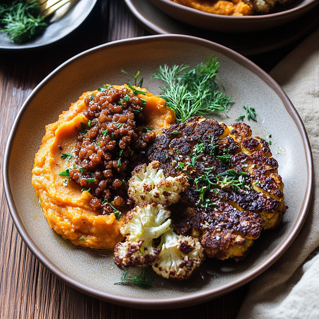 Steak de Chou-Fleur Vegan au Four & Purée de Patate Douce / Vegan Cauliflower Steak & Mashed Sweet Potatoes